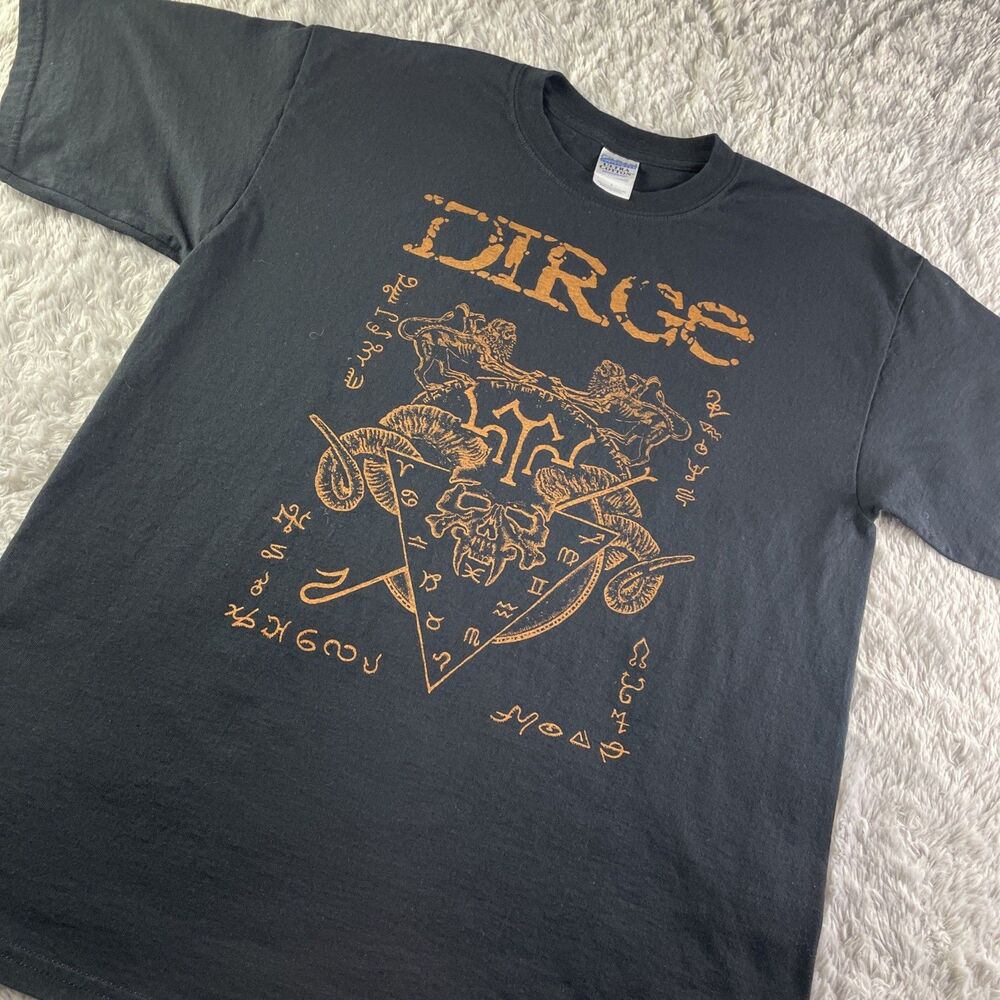 Vintage Dirge Shirt Mens Large Black Orange Band Metal Music Concert Gothic Y2K